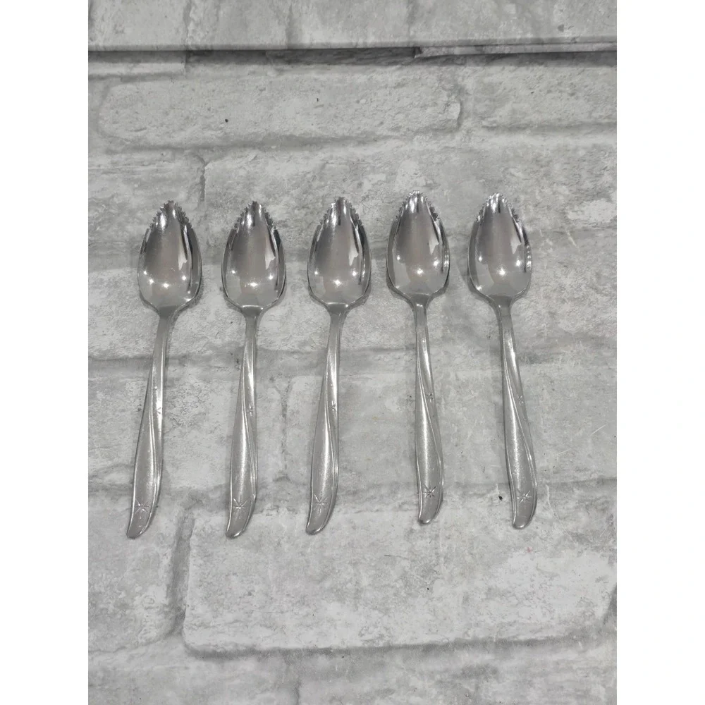 5 Oneida Community Stainless Steel Twin Star Atomic Grapefruit Spoons‎ 6